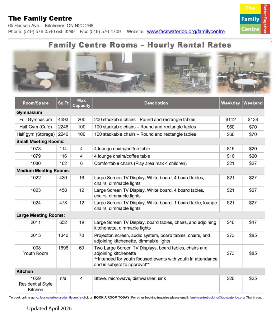 FC Room Rental Rates - April 2026