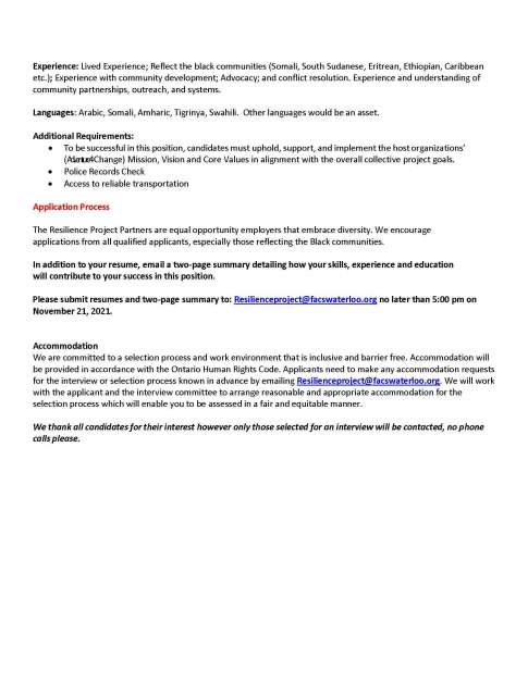 Resilience Project System Navigator - Full time position - 34 hours per week