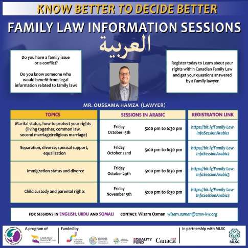 For sessions in English, Urdu and Somali please email Wisam Osman: wisam.osman@cmw-kw.org